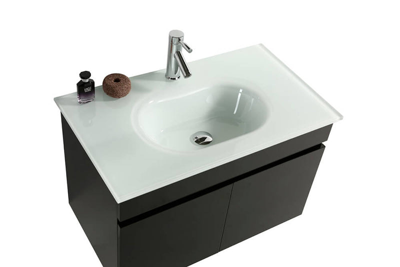 Mobile Bagno Sospeso 80 cm in MDF con Specchiera Vorich Easy Black Nero-9