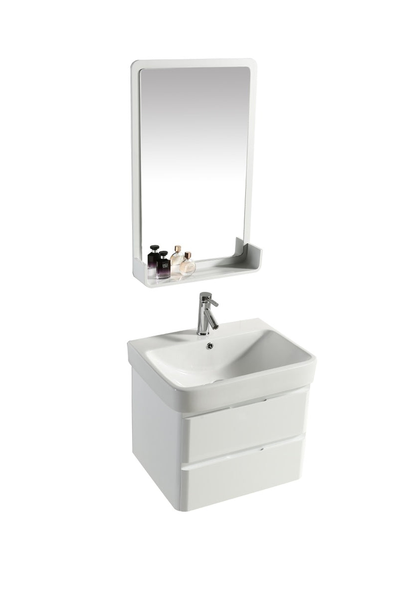 Mobile Bagno Sospeso 60 cm in PVC con Specchiera Vorich White Bianco-1