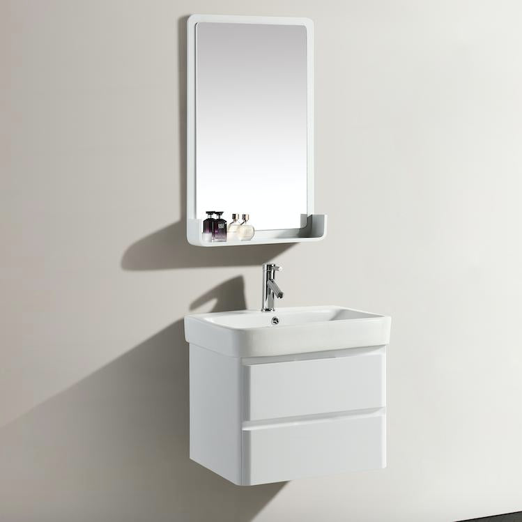 Mobile Bagno Sospeso 60 cm in PVC con Specchiera Vorich White Bianco-2