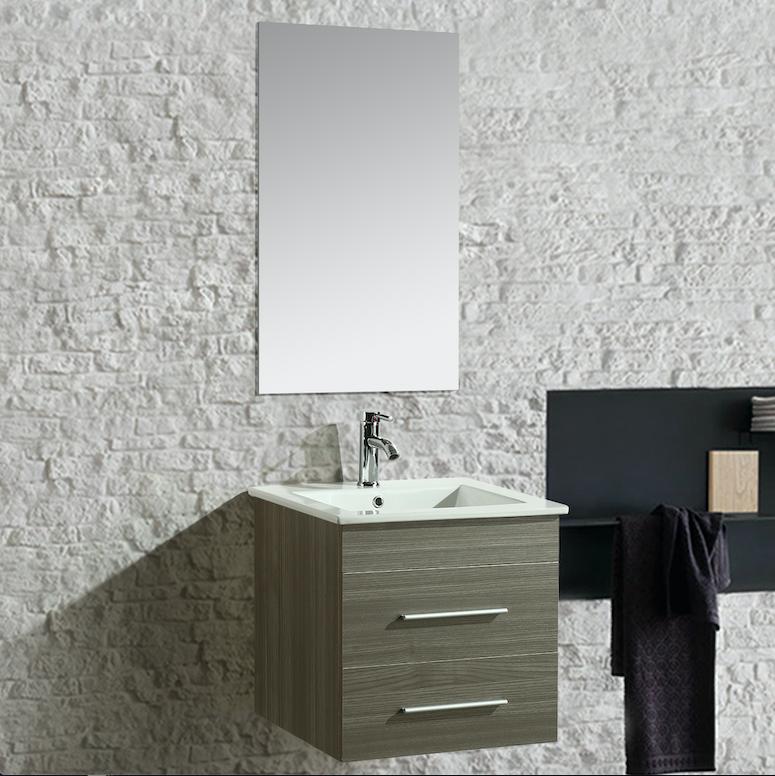 Mobile Bagno Sospeso 53 cm in MDF con Specchio Vorich Jasmin Grigio-2