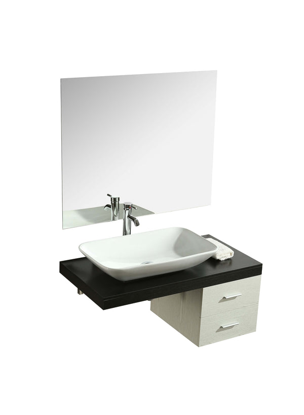 online Meuble de Salle de Bain Suspendu 100 cm Vorich Picasso Lavabo et Miroir Noir et Blanc