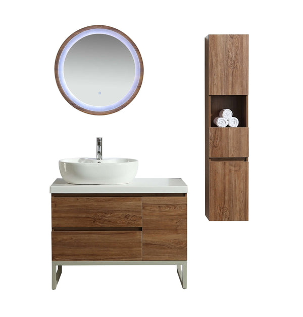 Meuble de Salle de Bain 100 cm Lavabo Miroir et 1 Meuble Haut Vorich Paris Chêne acquista