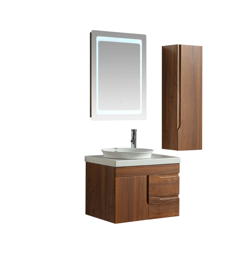 Mobile Bagno Sospeso 70 cm Lavabo Specchio e 1 Pensile Vorich Las Vegas Rovere-1