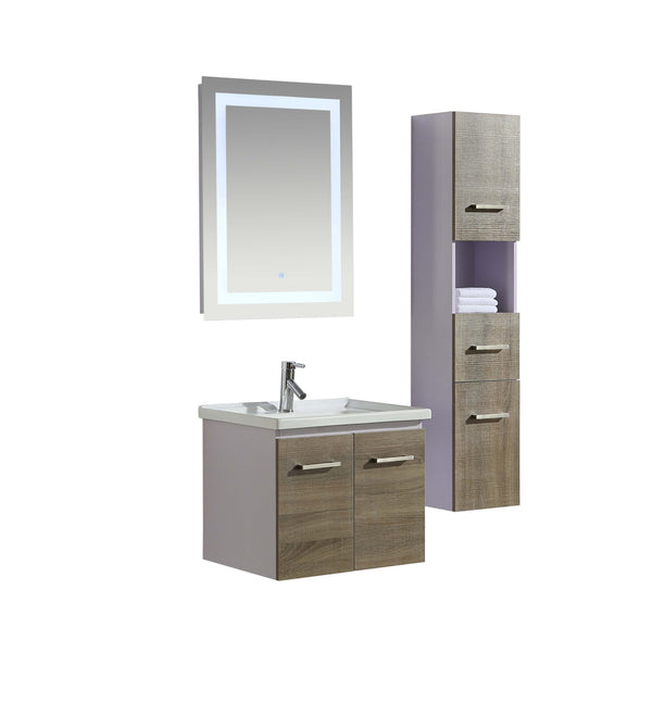 sconto Meuble de Salle de Bain Suspendu Lavabo Miroir 60 cm et 1 Meuble Haut Vorich Istanbul Gris