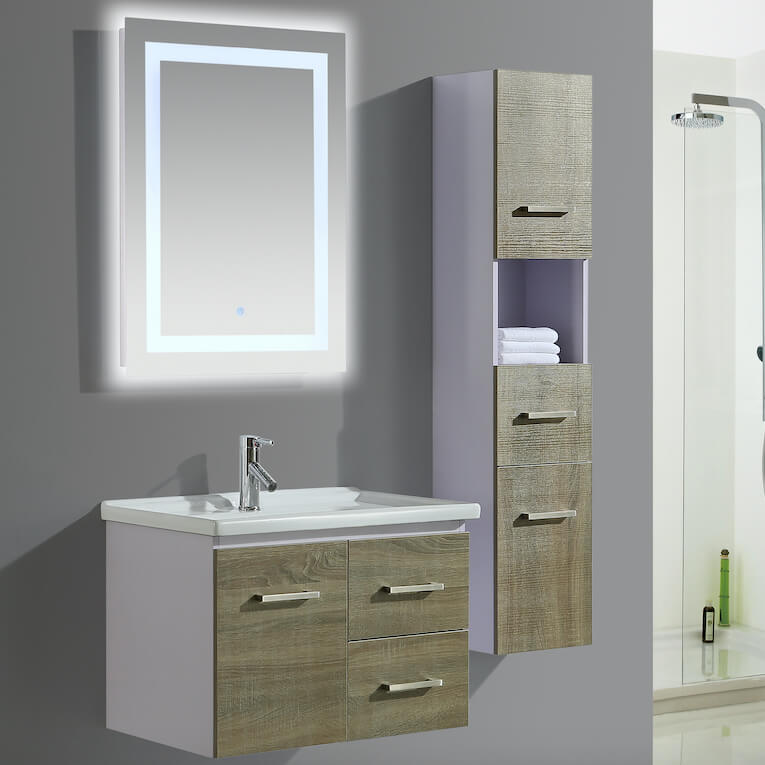 Mobile Bagno Sospeso 70 cm Lavabo Specchio e 1 Pensile Vorich Istanbul Grigio-4