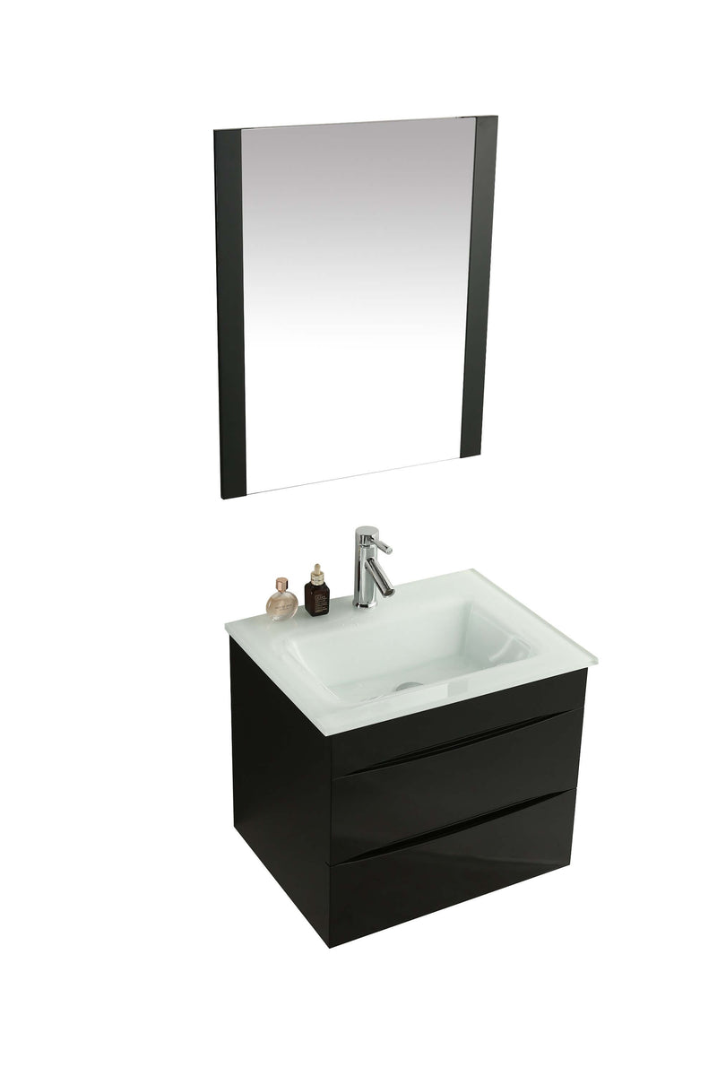 Mobile Bagno Sospeso 60 cm Lavabo e Specchio Vorich Easy Nero-1