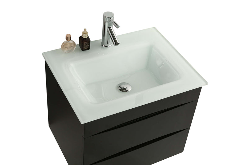 Mobile Bagno Sospeso 60 cm Lavabo e Specchio Vorich Easy Nero-6