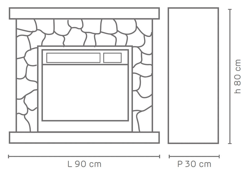 Camino Elettrico da Pavimento 90x80x30 cm Effetto Fiamma 1800W Sasso-3