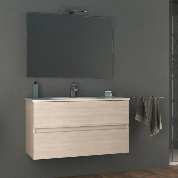 Meuble de Salle de Bain Suspendu 100 cm Tavassi Giove Rovere Bianco Lavabo et Miroir prezzo