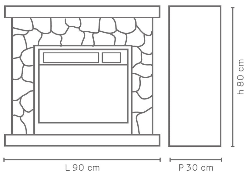 Camino Elettrico da Pavimento 90x30x80 cm Effetto Fiamma 1800W Vannini Sasso-3