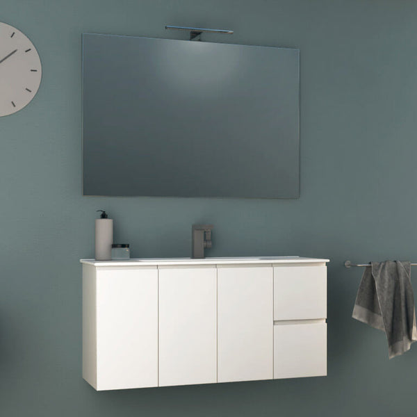 Meuble Salle de Bain Suspendu 100 cm Lavabo Tavassi Urano Blanc Brillant et Miroir acquista