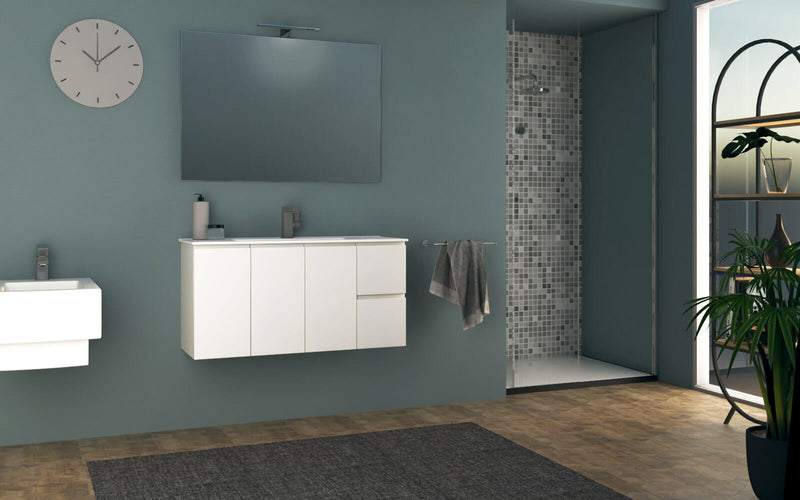 Mobile Bagno Sospeso 100 cm Lavabo e Specchio Tavassi Urano Bianco Lucido-4