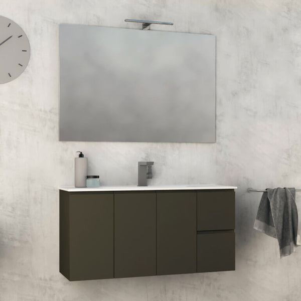 online Meuble de Salle de Bain Suspendu 100 cm Tavassi Urano Lavabo et Miroir Gris Taupe Mat