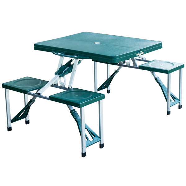 online Table de camping avec 4 chaises pliables dans un coffret en aluminium vert 84,5x39x10 cm