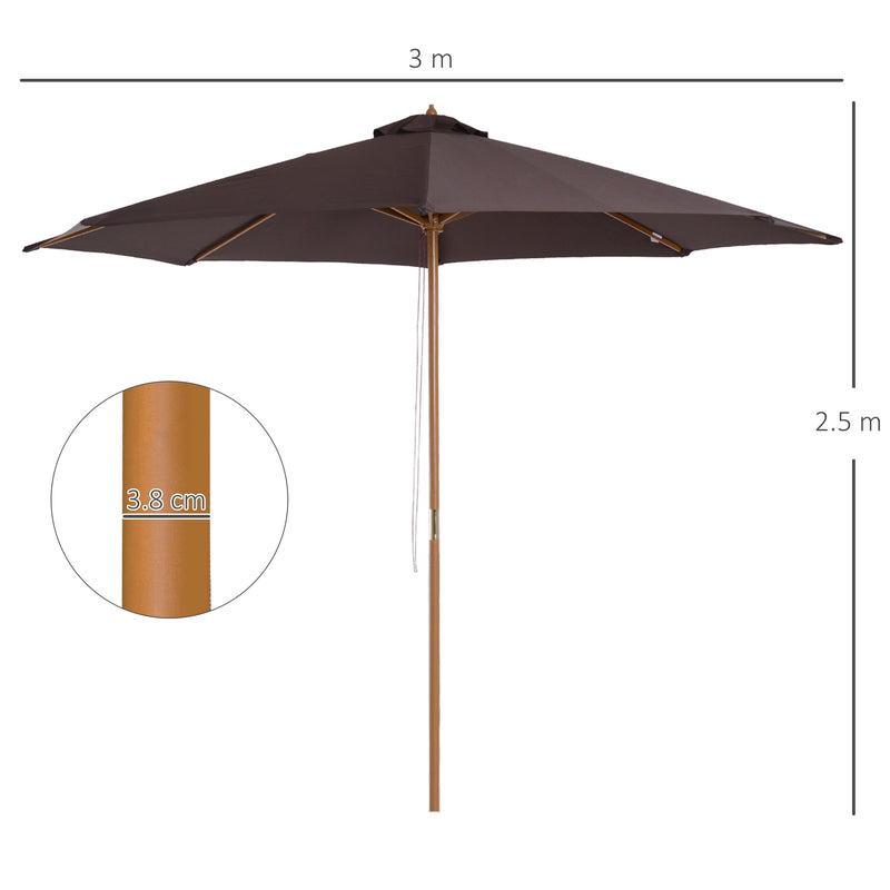 Ombrellone da Giardino Ø300x250 cm in Legno e Poliestere Caffè-3