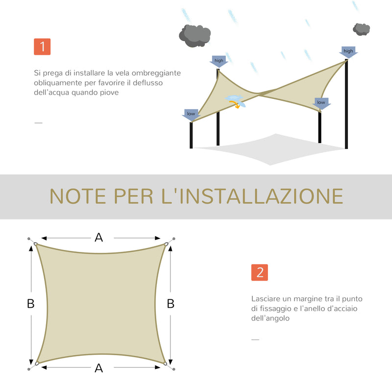 Tenda Vela da Giardino Rettangolare 3x4m in HDPE Crema -4