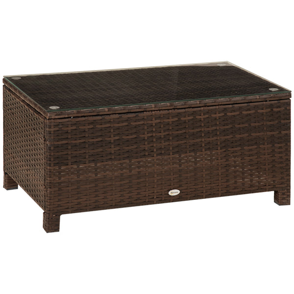 Table basse de jardin en rotin synthétique avec plateau en verre trempé marron 85x50x39 cm prezzo