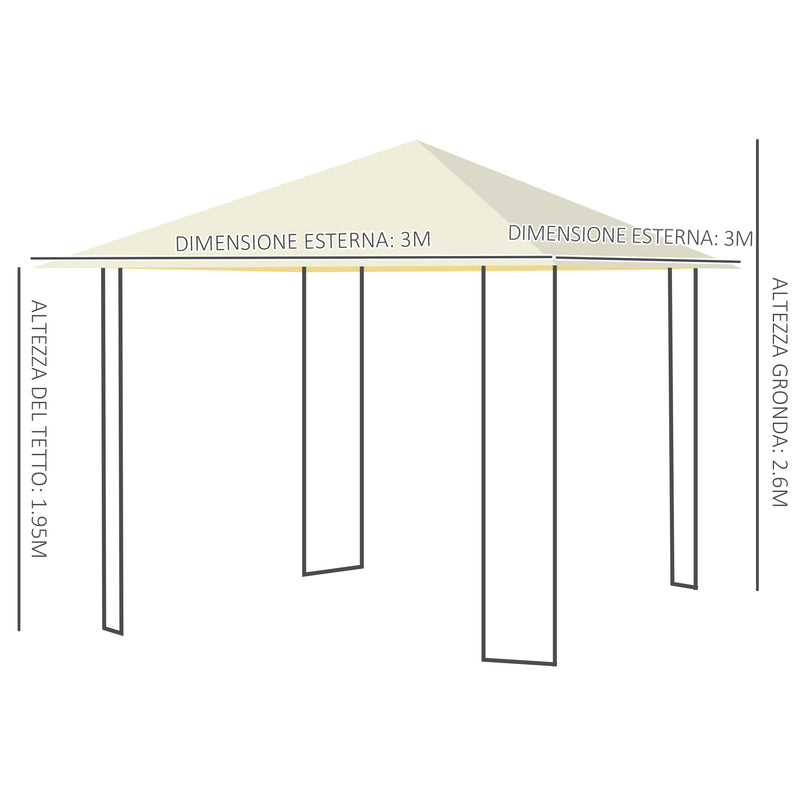 Tendone Gazebo da Giardino Bianco in Metallo 3x3m -3