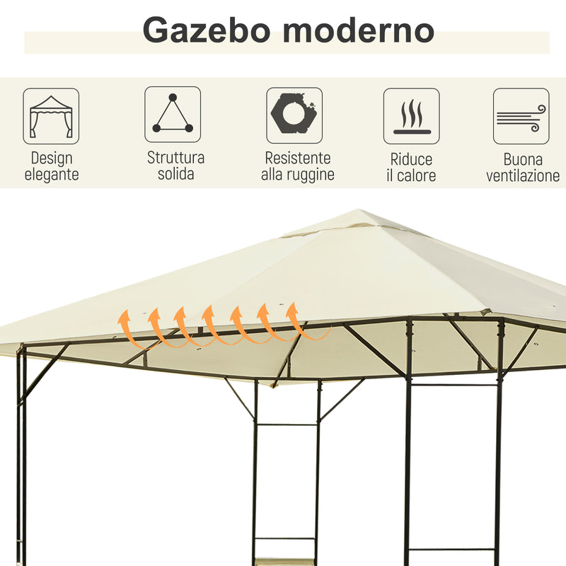 Tendone Gazebo da Giardino Bianco in Metallo 3x3m -4