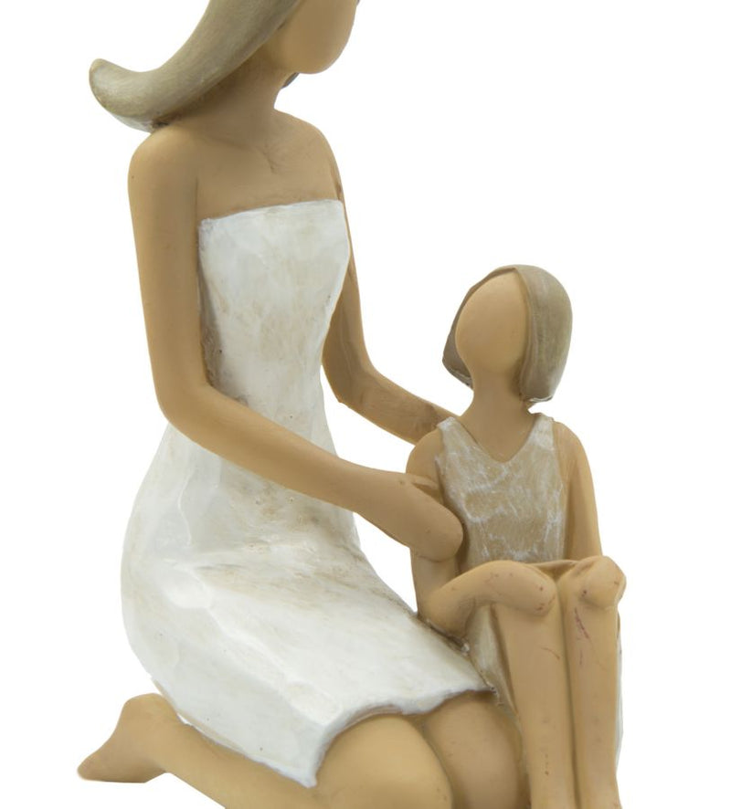 Donna Wood con Bambina 10x5,5x11,5 cm in Poliresina-3