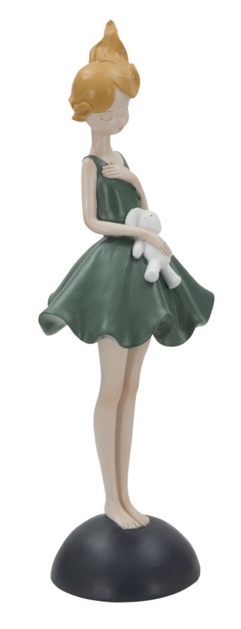 Statuetta Dolly con Coniglietto 11,5x10x33,5 cm in Resina Verde-2