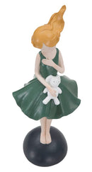 Statuetta Dolly con Coniglietto 11,5x10x33,5 cm in Resina Verde-4