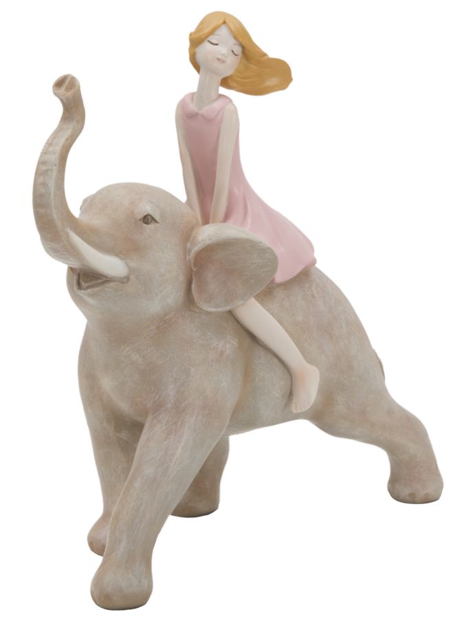 Statuetta Dolly su Elefante 22x10x21 cm in Resina Rosa-2