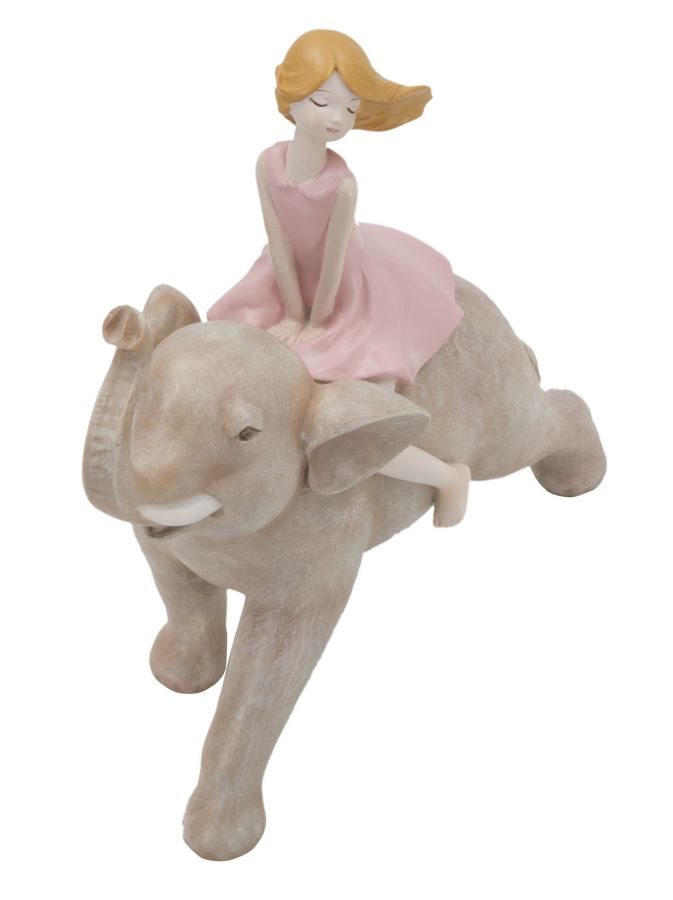 Statuetta Dolly su Elefante 22x10x21 cm in Resina Rosa-4