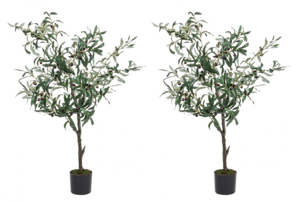 sconto Set 2 Piante Artificiali Ulivo altezza 120 cm in Plastica con Vasi Verde