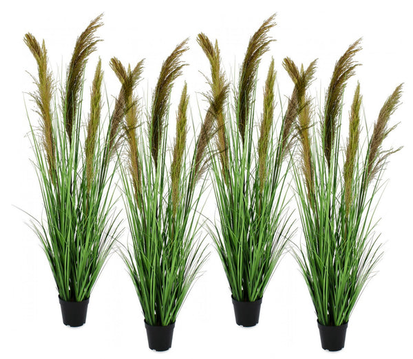 Lot de 4 Plantes Artificielles avec Pot Ø 70x145 cm Pampas en Plastique Vert Marron prezzo