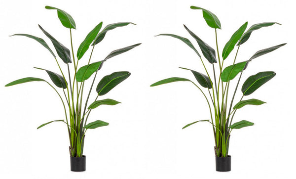 Set 2 Piante Artificiali Strelitzia 120x100x235 cm in Plastica con Vasi Verde acquista