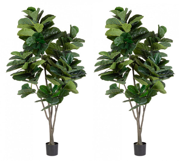 sconto Set 2 Piante Artificiali di Ficus Ø120x230 cm in Plastica con Vasi Verde