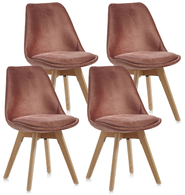 online Lot de 4 Chaises 48,5x47x81,5 cm en Velours Rose