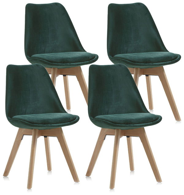 sconto Lot de 4 Chaises 48,5x47x81,5 cm en Velours Vert Emeraude