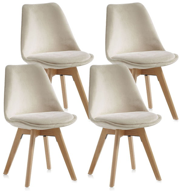 Lot de 4 Chaises 48,5x47x81,5 cm en Velours Ecru acquista