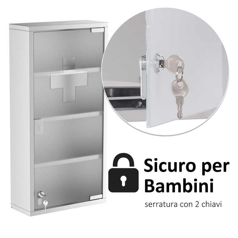 Armadietto per Medicinali Quattro Ripiani in Acciaio Inox 30x12x60 cm -7