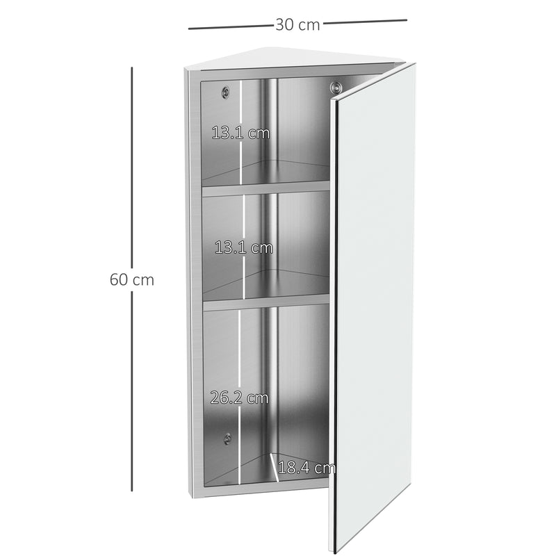 Pensile da Bagno Angolare 1 Anta Specchio 60x30x18,4 cm  Corn Bianco-3