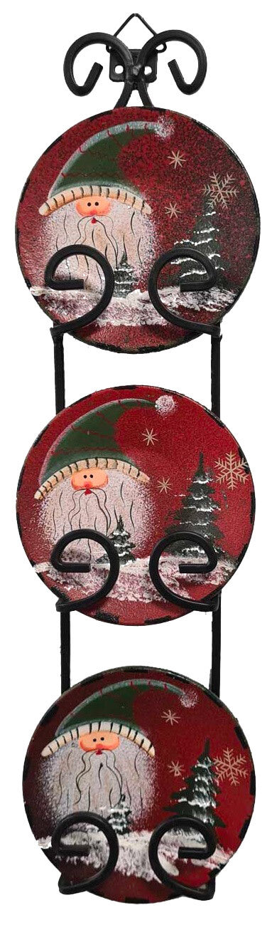 sconto Lot de 3 assiettes décoratives de Noël Ø8 cm avec présentoir mural rouge