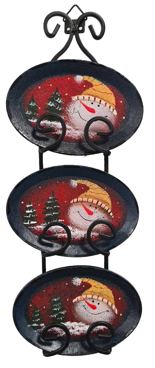 Lot de 3 assiettes décoratives de Noël 10x7 cm avec présentoir mural bleu prezzo