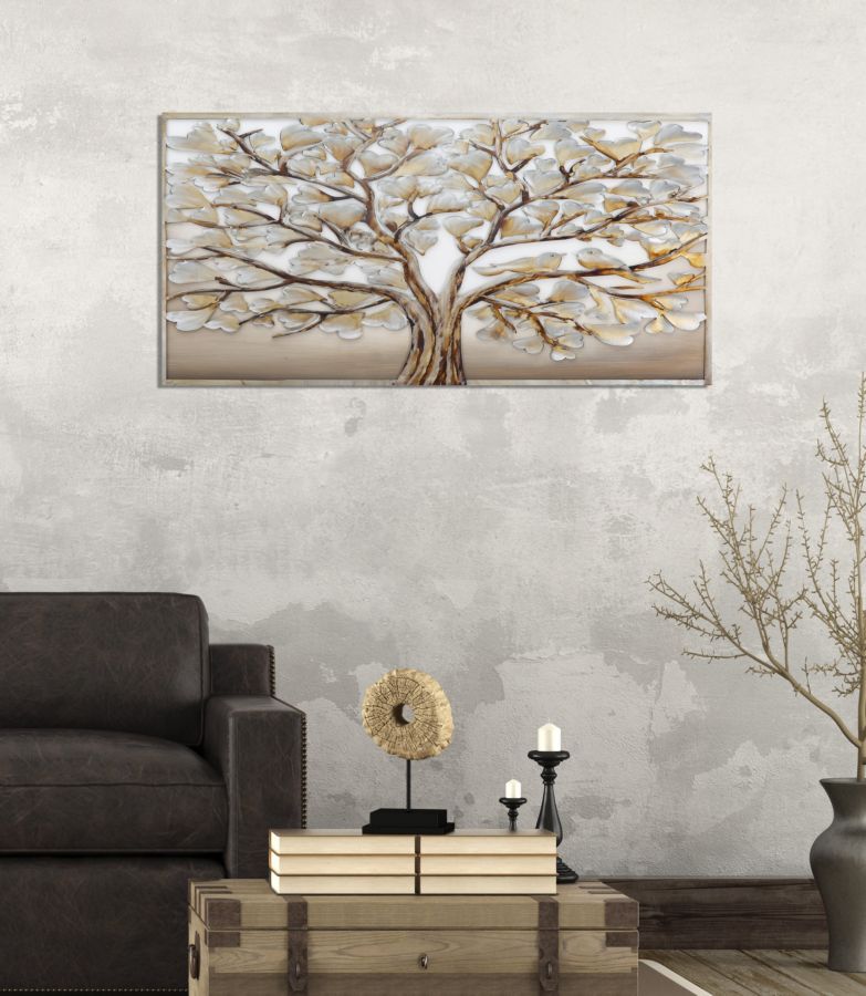 Dipinto Alluminio Albero 120x3,8x60 cm in Legno di Pino Metallo e Canvas-8