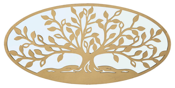 sconto Panneau Miroir Arbre de Vie 120x2x60 cm en MDF Fer et Miroir Or