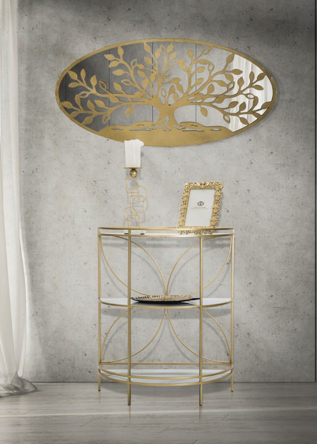 Pannello Albero della Vita Mirror 120x2x60 cm in Ferro MDF e Specchio Oro-5