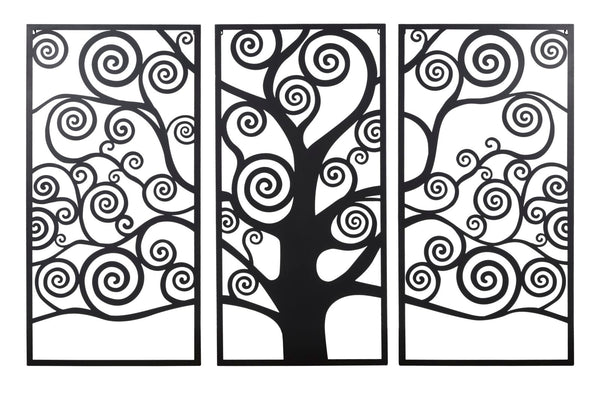 acquista Ensemble de 3 panneaux Arbre de vie noir 165x2x110 cm en fer noir