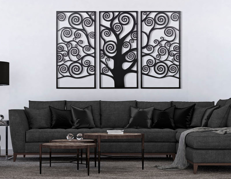 Pannello Albero della Vita Nero Set 3Pz 165x2x110 cm in Ferro Nero-5