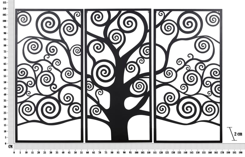 Pannello Albero della Vita Nero Set 3Pz 165x2x110 cm in Ferro Nero-6