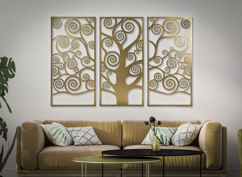 Pannello Albero della Vita Oro Set 3Pz 165x2x110 cm in Ferro Oro-5