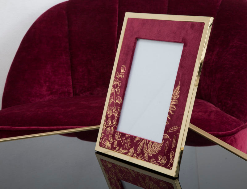 Cornice Glam 24x1,5x29 cm in Ferro MDF e Vetro Bordeaux e Oro-7