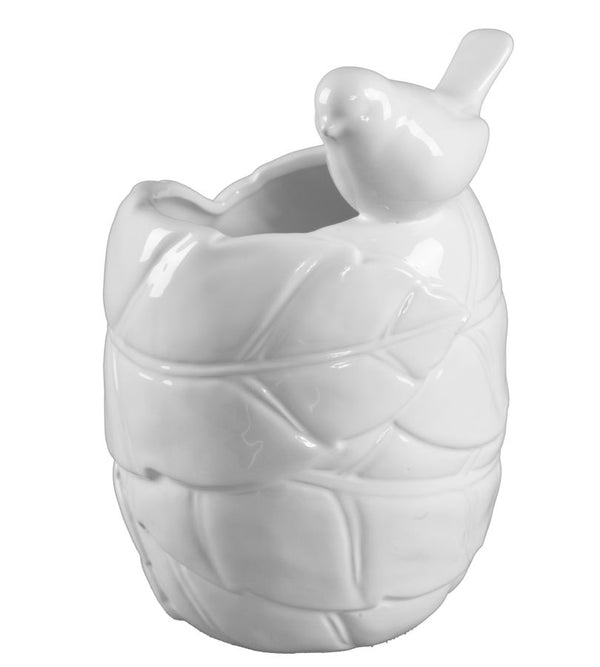 prezzo Pot en Céramique avec Oiseau 15x15x22 Min 3 cm en Céramique Blanche