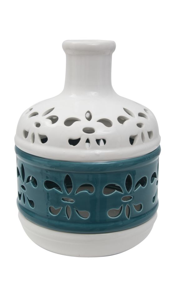 Vase bas Lilium Ø19x24 cm en porcelaine blanche et bleue sconto