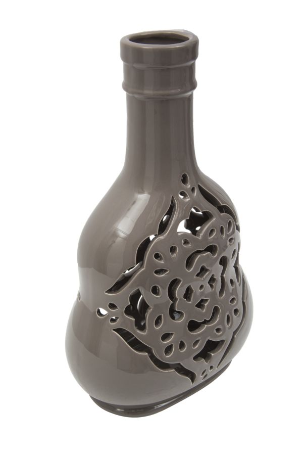 Vaso Carving Grigio 16,5x11x27 cm Porcellana Fango-2